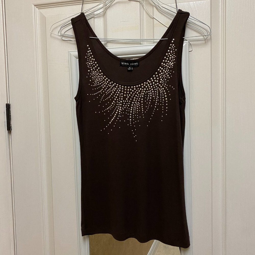 NWT Black Rivet Silver studded Brown Tank Top, Size M